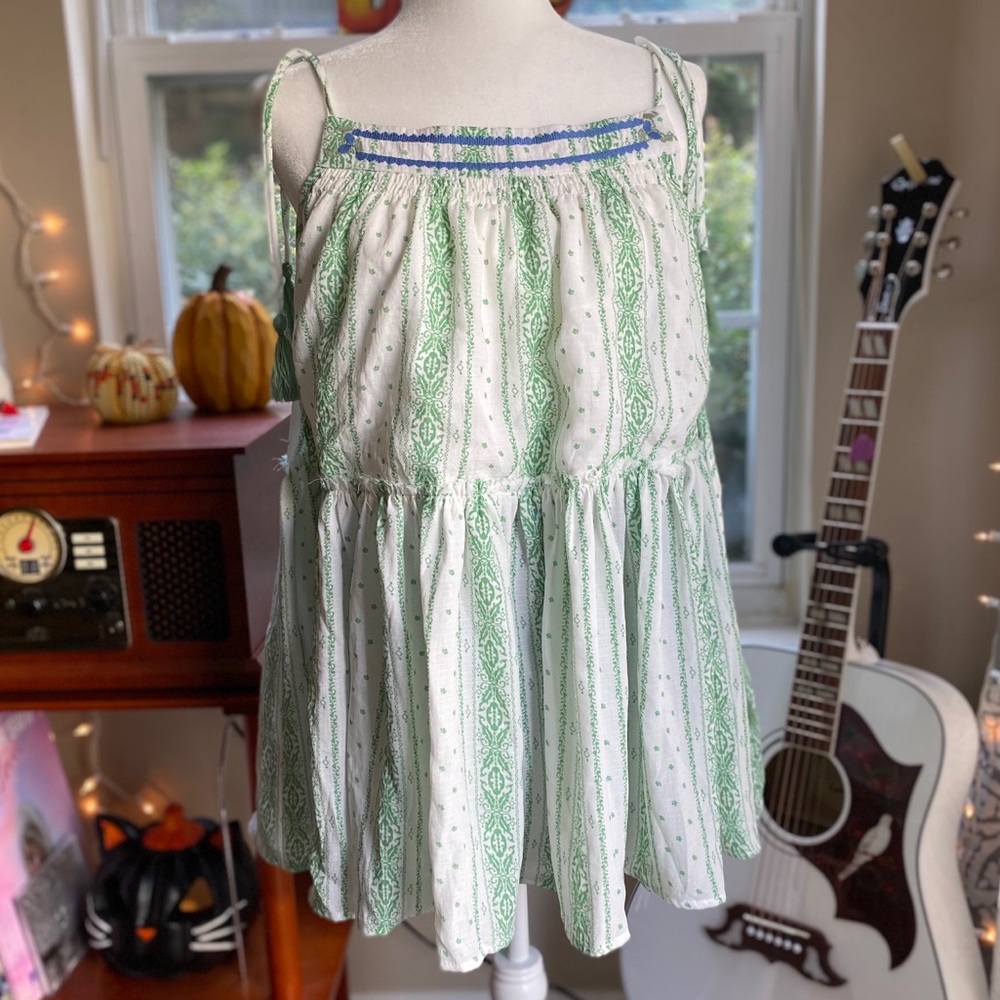Green and white tie straps tunic - L  - Easel